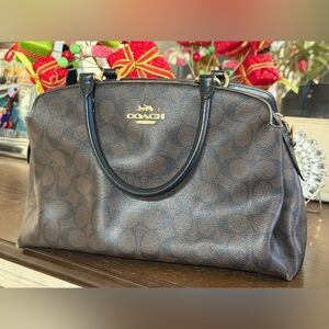 Authentic Coach Dark Brown/Black Monogramed Signature Satchel Doctor bag style